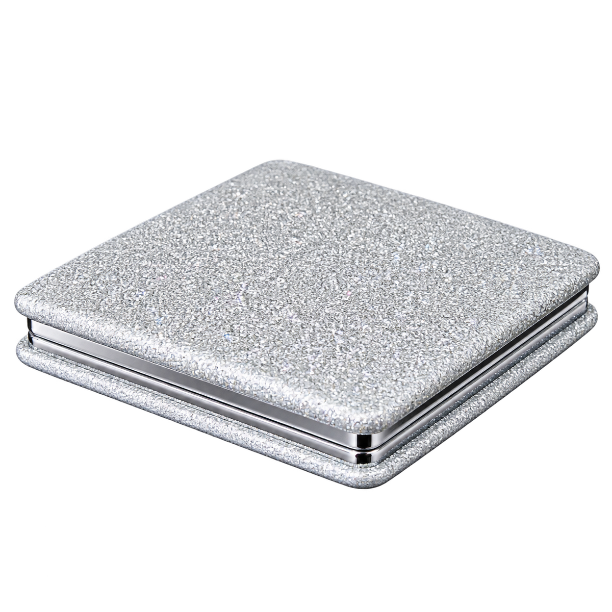 Glitter Square Compact Mirror – Silver & Pink