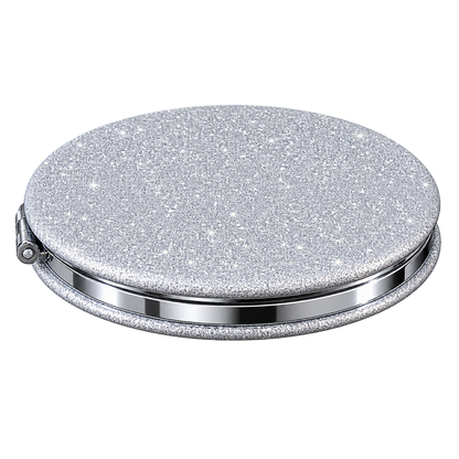 Glitter Round Compact Mirror – Silver & Pink