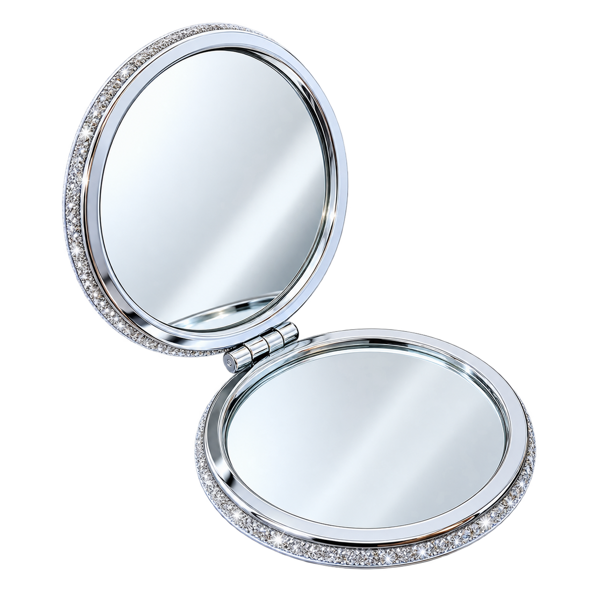 Glitter Round Compact Mirror – Silver & Pink