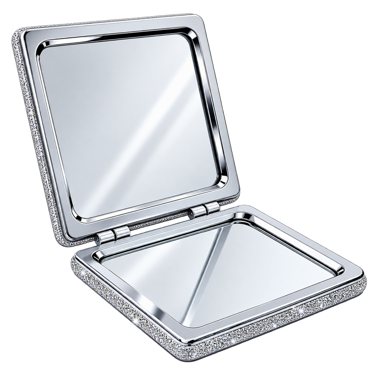 Glitter Square Compact Mirror – Silver & Pink