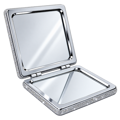 Glitter Square Compact Mirror – Silver & Pink