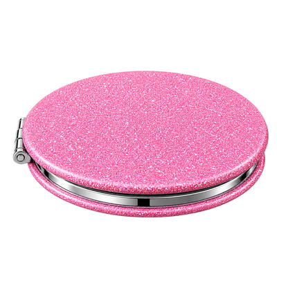 Glitter Round Compact Mirror – Silver & Pink