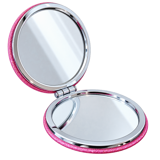 Glitter Round Compact Mirror – Silver & Pink