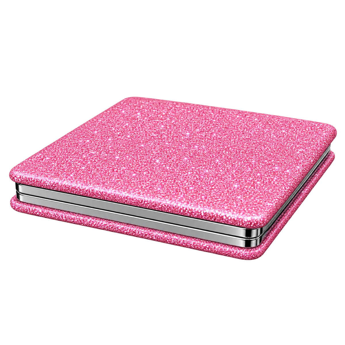 Glitter Square Compact Mirror – Silver & Pink