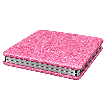 Glitter Square Compact Mirror – Silver & Pink