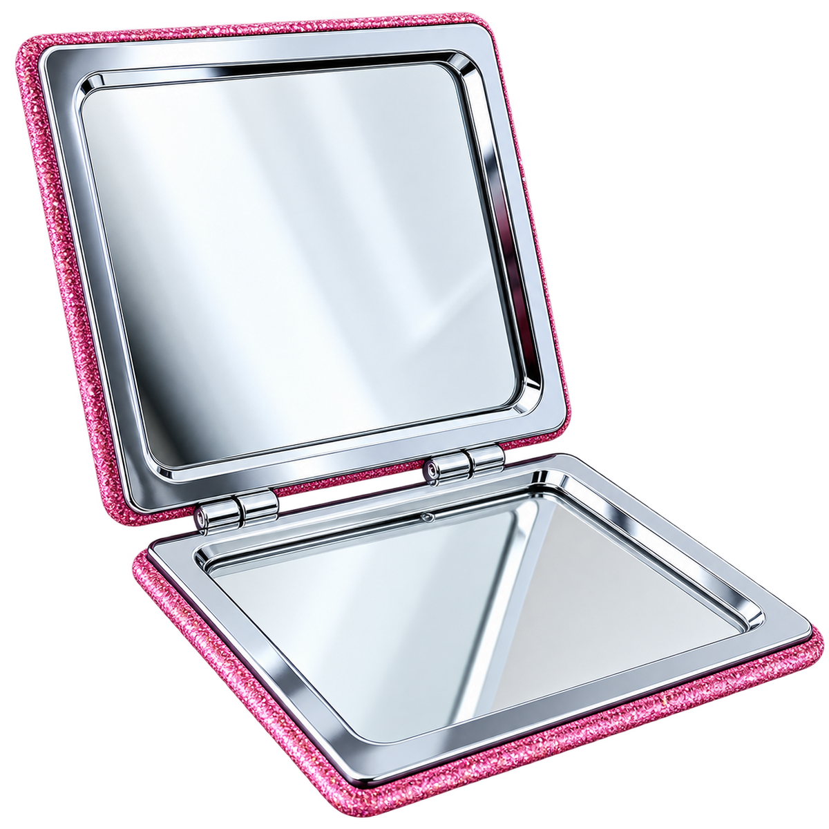 Glitter Square Compact Mirror – Silver & Pink