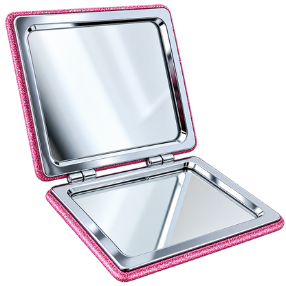 Glitter Square Compact Mirror – Silver & Pink