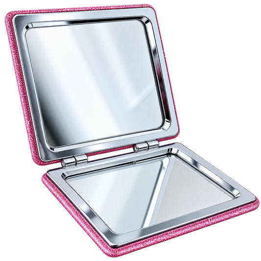 Glitter Square Compact Mirror – Silver & Pink