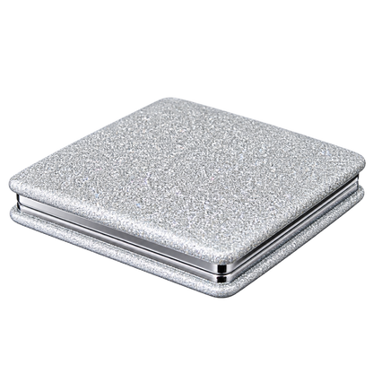 Glitter Square Compact Mirror – Silver & Pink